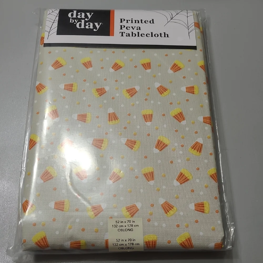Printed Peva Tablecloth - Orange and Yellow Candy Corn Design